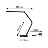 Black LED desk lamp with adjustable arm and 150 cm cable for office lighting.