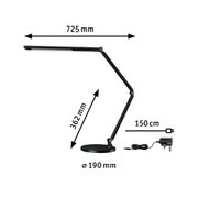 Black LED desk lamp with adjustable arm and 150 cm cable for office lighting.