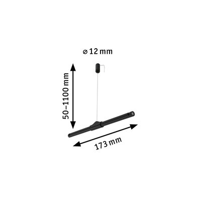 Black LED pendant light 173 mm long with adjustable 50-1100 mm cable for modern lighting solutions