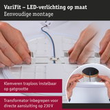Montage van witte LED-plafondlamp met verstelbare klemveren en ingebouwde transformator