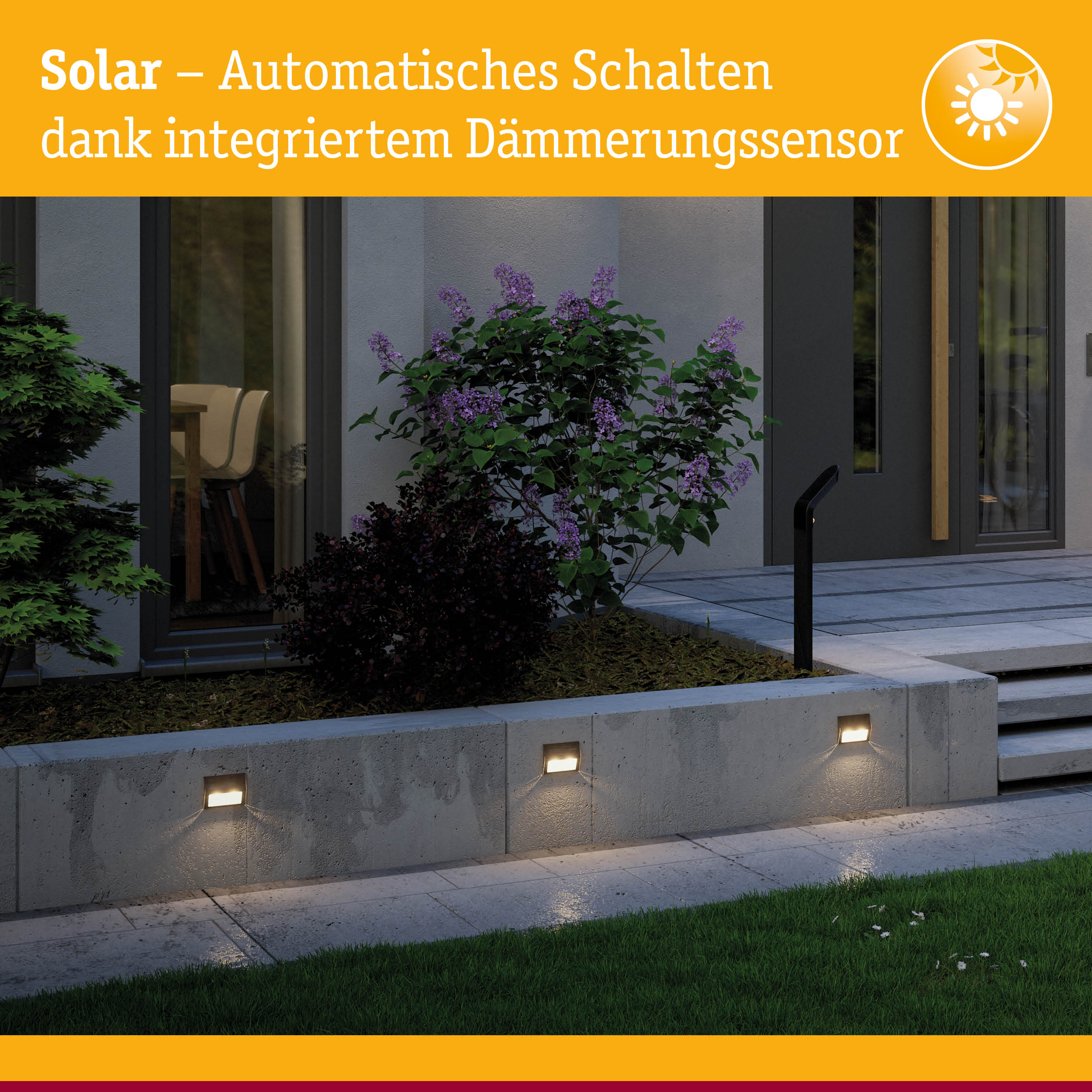 Solarbetriebene Außenwandleuchten in Beton mit automatischem Dämmerungssensor für energiesparende Gartenbeleuchtung