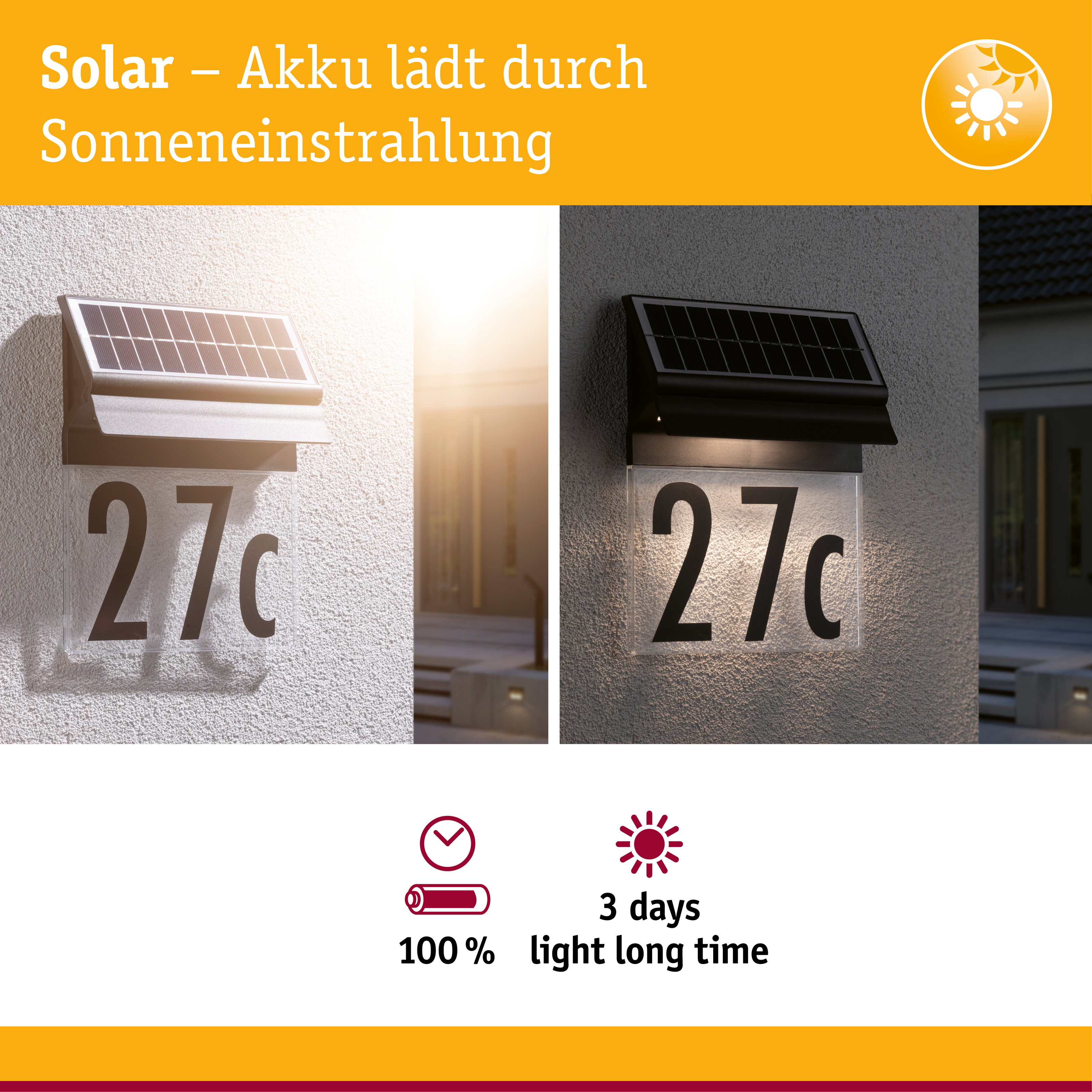 Solar LED Hausnummernleuchte Neda IP44 3000K 14lm Schwarz