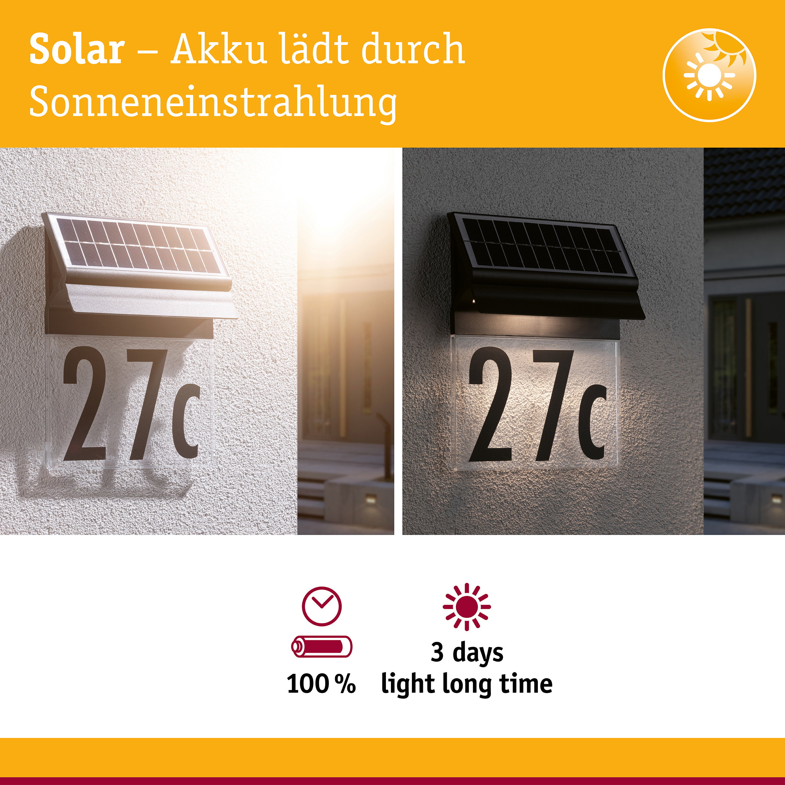 Solar LED Hausnummernleuchte Neda IP44 3000K 14lm Schwarz