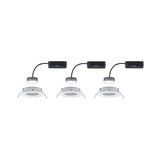 Three white LED recessed spotlights with black connection cables and mounting clips for ceiling installation