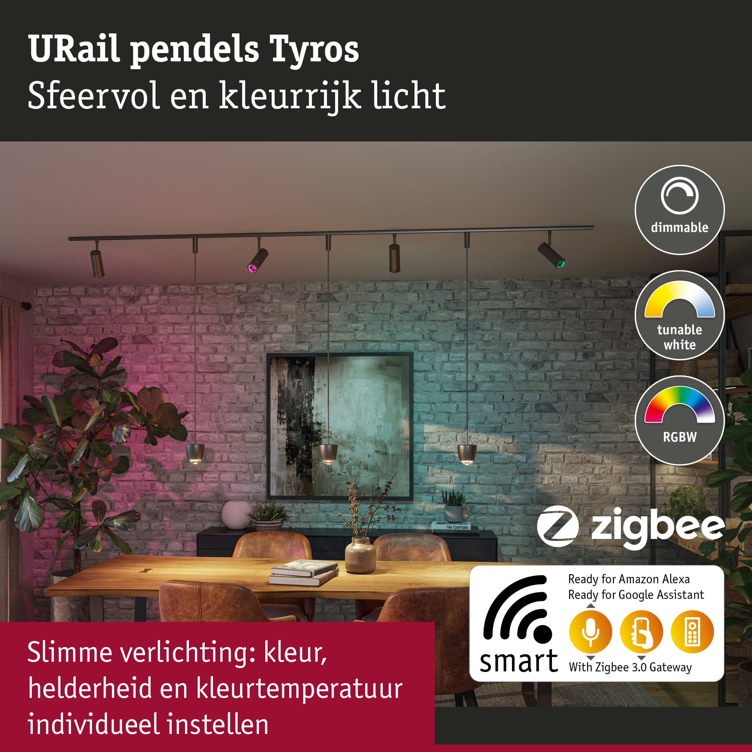 URail Pendels Smart Home Zigbee 3.0 Tyros RGBW 200lm 4,5W RGBW+ dimbaar 230V Titaanium