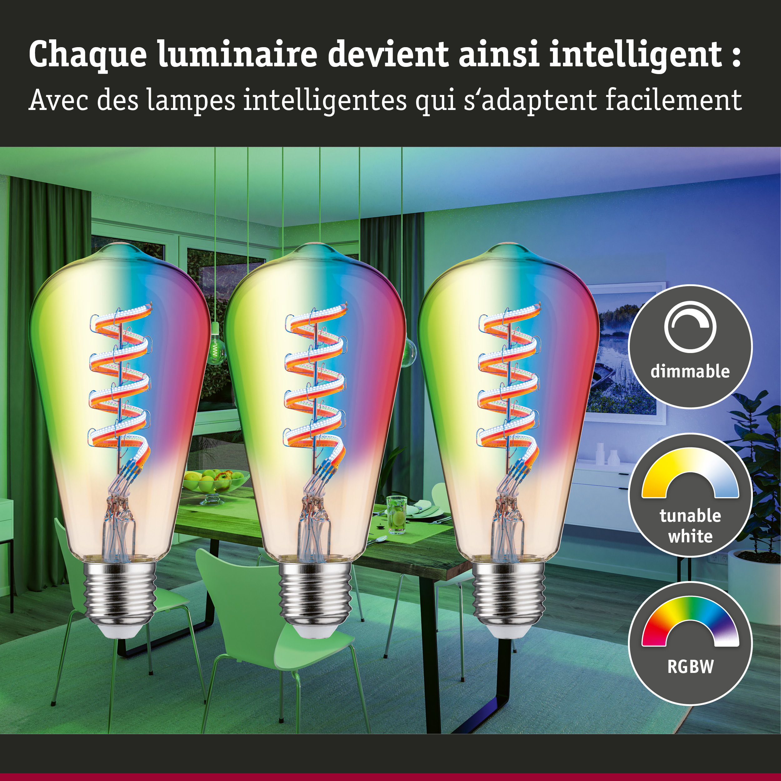 Ampoules LED colorées dimmables avec contrôle RGBW pour éclairage intelligent à domicile
