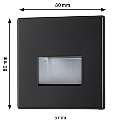 Schwarze quadratische LED-Wandleuchte aus Metall mit 80 mm Kantenlänge und 5 mm Lichtöffnung