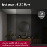 Spot encastré LED Nova blanc chaud avec intensité réglable en 3 niveaux pour salle de bain