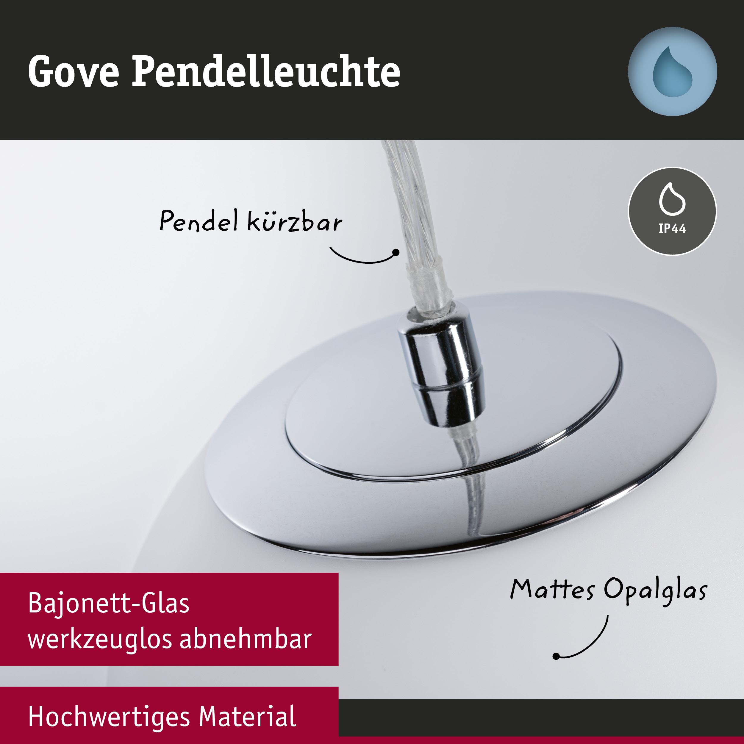 Gove Pendelleuchte mit mattem Opalglas und verchromtem Bajonett-Glas, IP44, kürzbarer Pendel