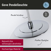 Gove Pendelleuchte mit mattem Opalglas und verchromtem Bajonett-Glas, IP44 Schutz für Badbeleuchtung