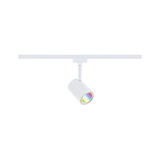 White metal LED spotlight on track system with colorful light for modern indoor lighting