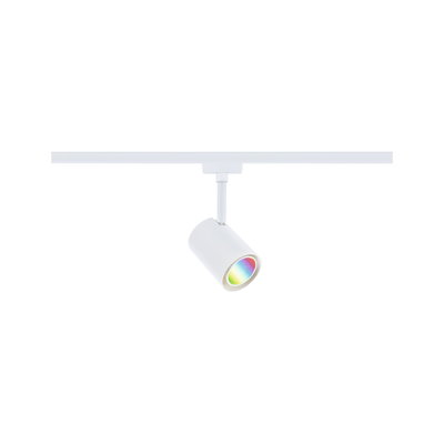 White metal LED spotlight on track system with colorful light for modern indoor lighting