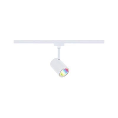 White metal LED spotlight on track system with colorful light for modern indoor lighting
