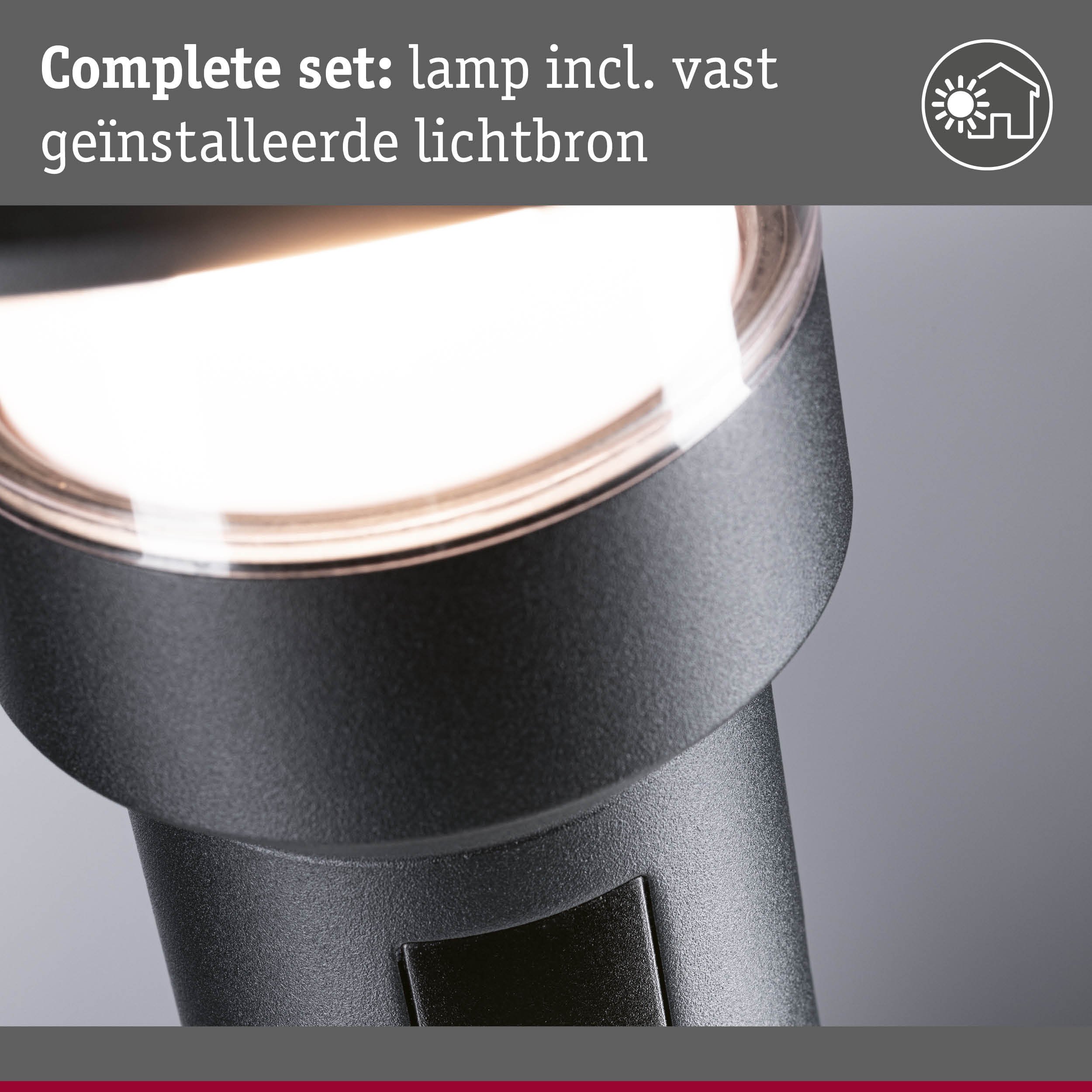 Close-up van zwarte lampbehuizing met geïntegreerde lichtbron voor binnenverlichting