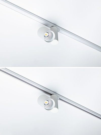 Moderne hvid metal LED-spot på skinne til fleksibel rumbelysning