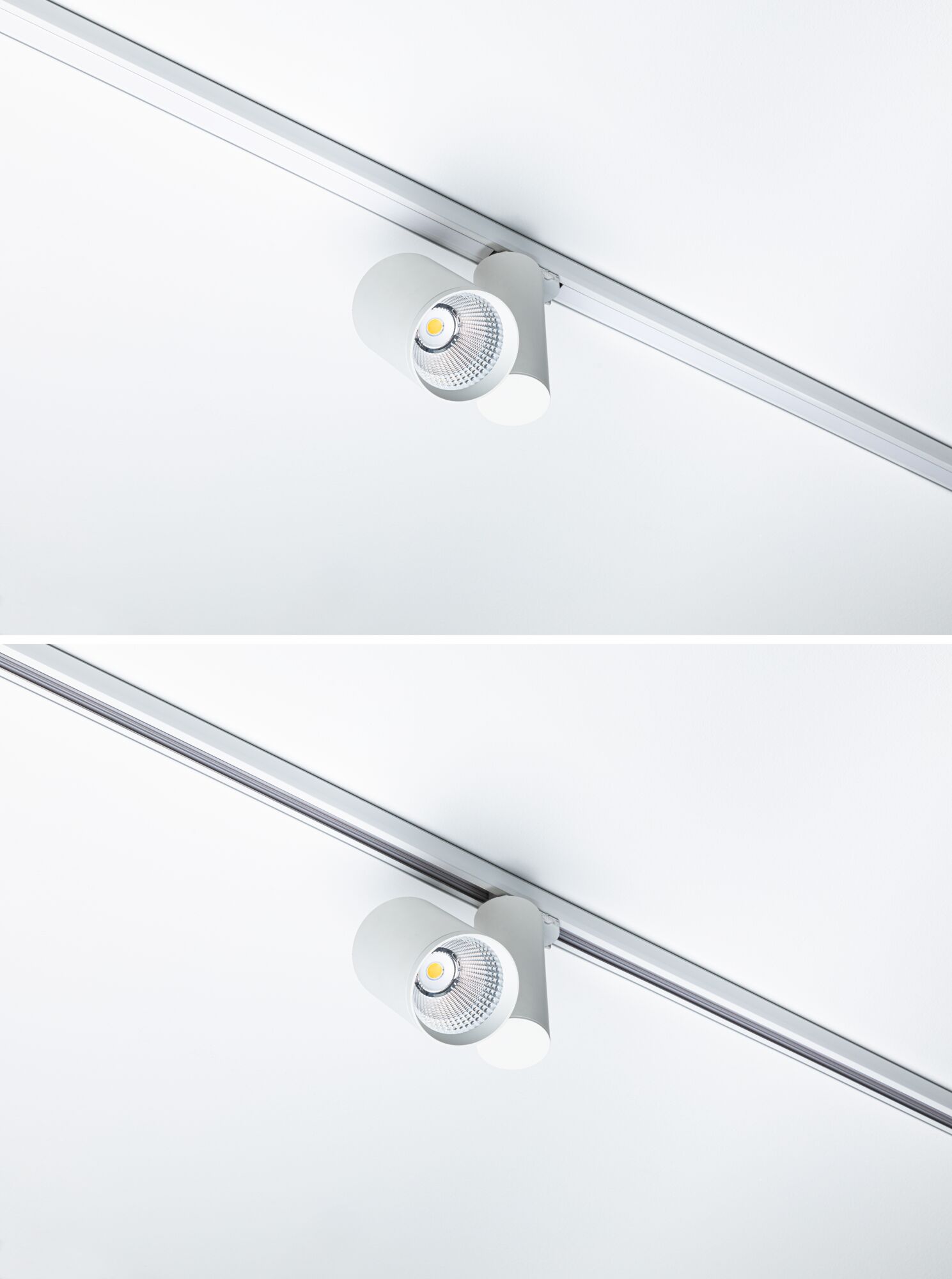 Projecteur LED blanc moderne en métal sur rail pour un éclairage flexible des pièces