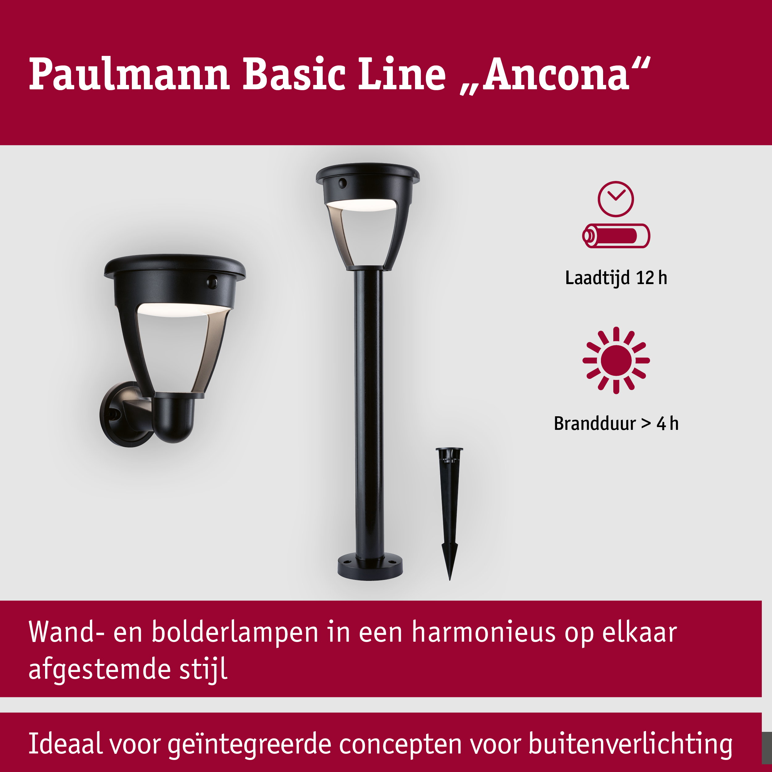 Solar LED-grondpen Ferrara IP44 3000K 400lm Zwart 121x690mm
