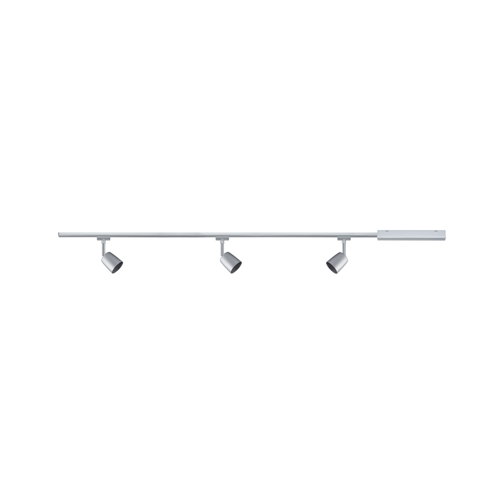 Rail LED à trois spots en aluminium argenté avec projecteurs réglables pour éclairage intérieur moderne