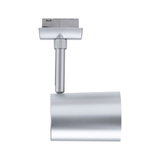 Modern silver metal LED spotlight for track systems, energy-efficient lighting solution