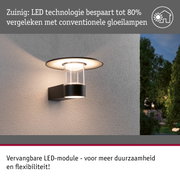 Moderne zwarte LED-buitenwandlamp met glazen kap en energiebesparende technologie voor tuinverlichting