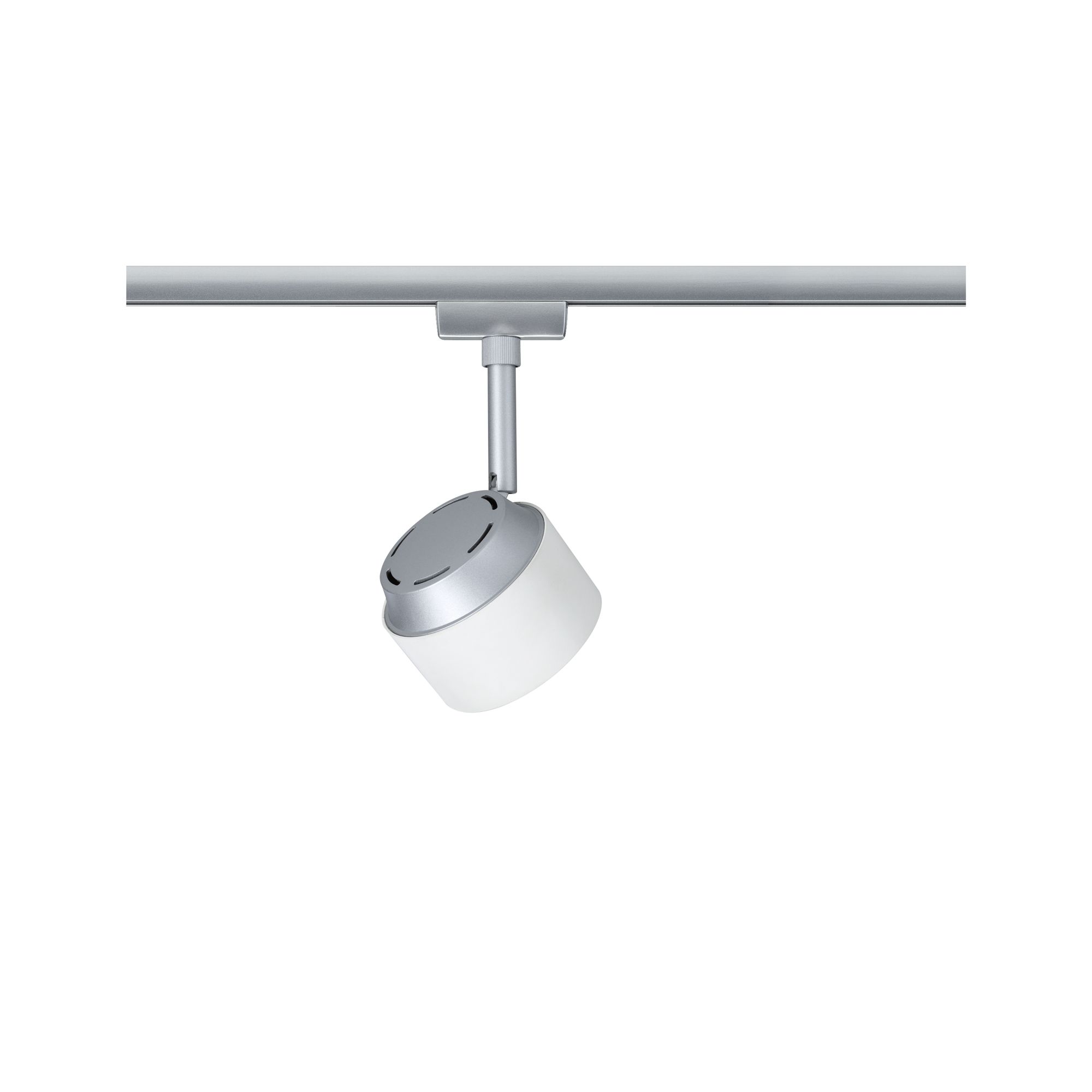Moderner LED-Strahler in Silber und Weiß aus Metall für flexible Schienenbeleuchtung im Innenraum