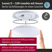 Leonis II LED-Deckenleuchte mit Sensor und satiniertem Kunststoff-Diffusor in Weiß, stoßfest IK03