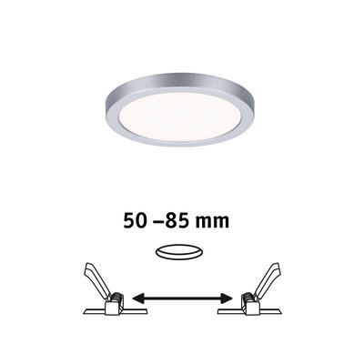 Round silver LED panel with white light, recessed ceiling light for 50-85 mm thickness