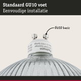 Close-up van metalen GU10 lampvoet met helder glazen reflector voor LED-verlichting