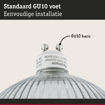 Close-up van metalen GU10 lampvoet met helder glazen reflector voor LED-verlichting