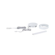 White LED recessed light set with cable and plastic frame for modern lighting solutions