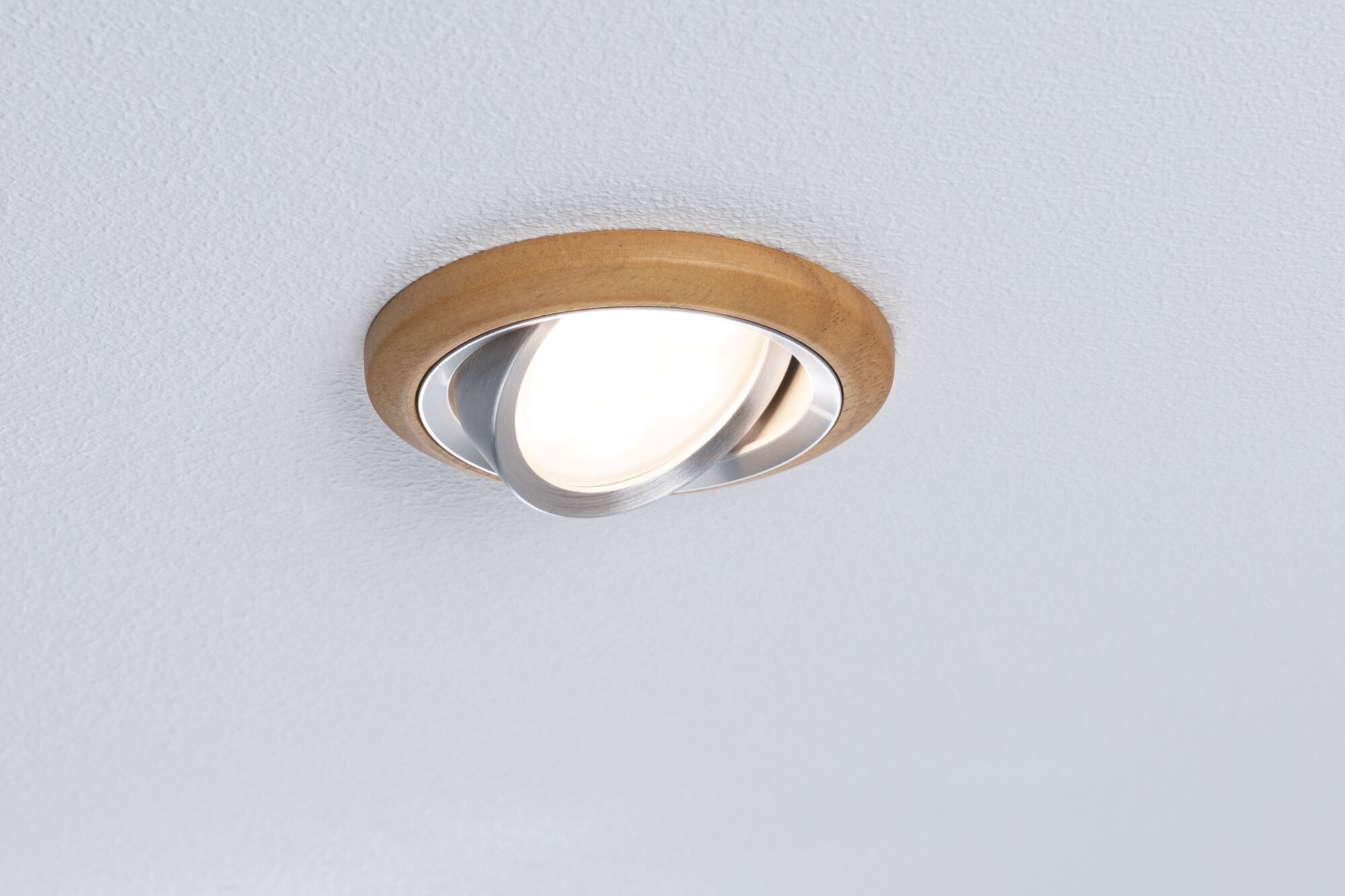 LED Recessed luminaire Lanati Individual Spot round 84mm 30° Coin 6W 470lm 230V 2700K Wood look Oak/Turned aluminium