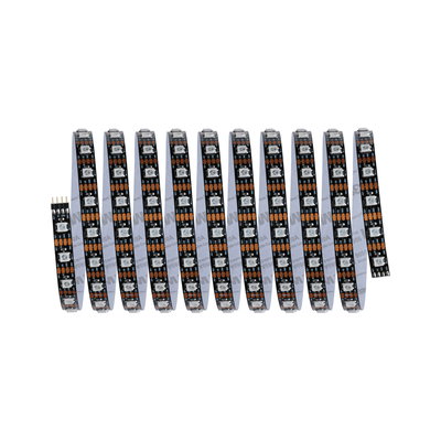 Black LED strip with white LEDs and orange components for versatile lighting applications