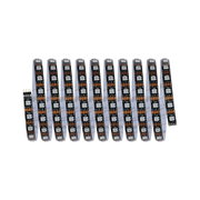Schwarzes LED-Lichtband mit weißen LEDs und orangefarbenen Bauteilen, flexible Beleuchtungslösung