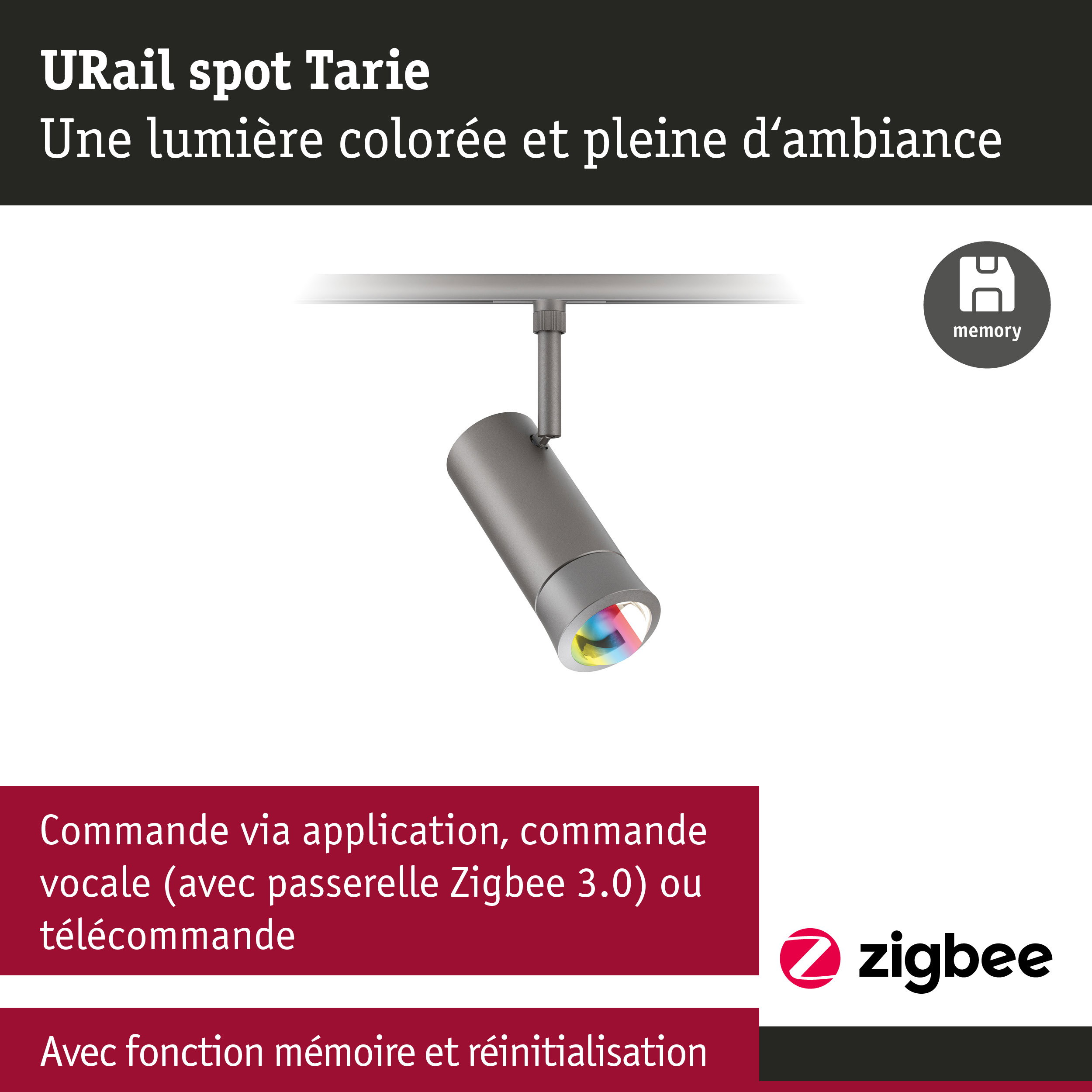 URail Spot Smart Home Zigbee 3.0 Tarie RGBW 230lm 4,5W RGBW+ gradable 230V Titanium