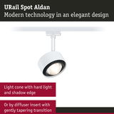 White URail Spot Aldan LED spotlight with modern design and sharp light cone for indoor lighting
