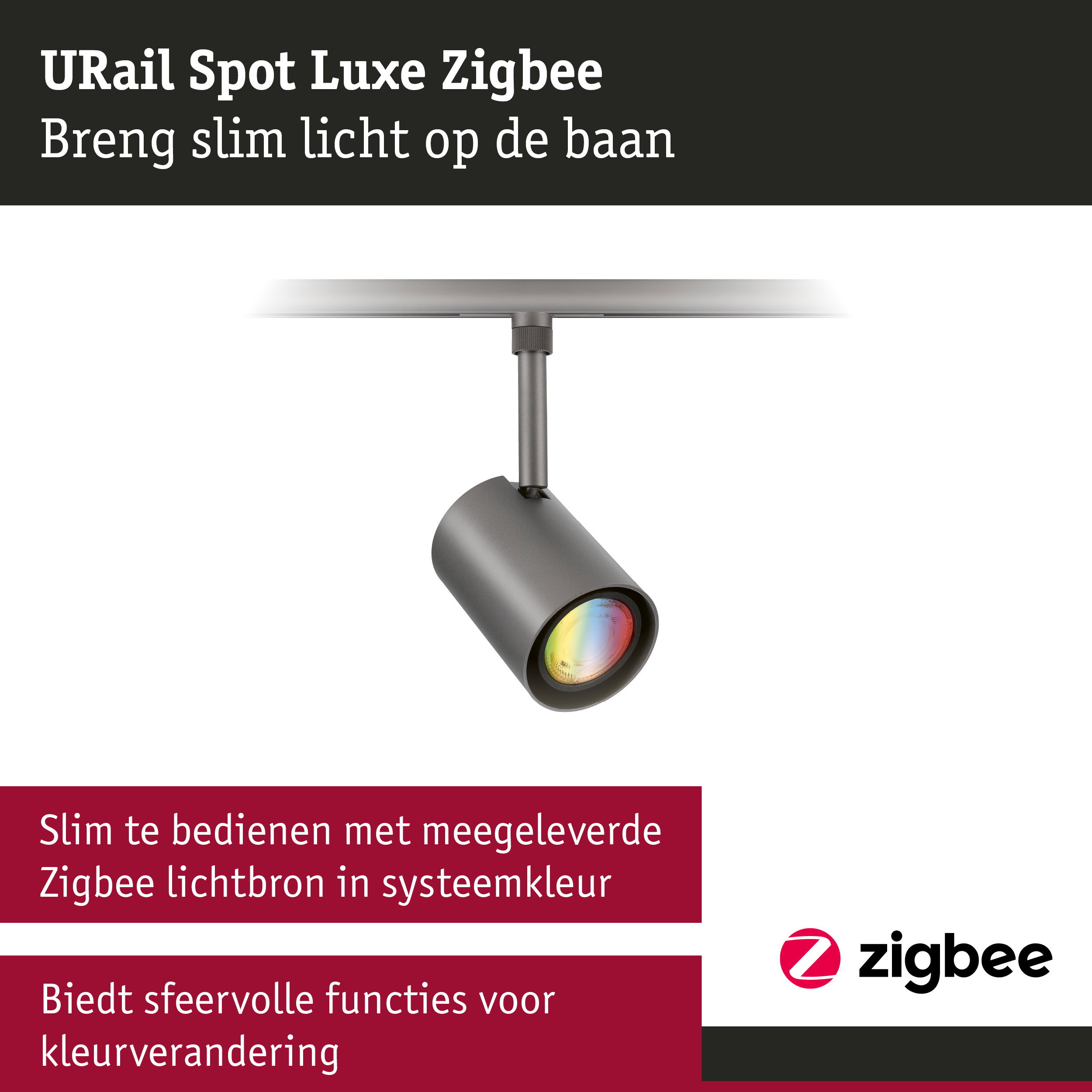 URail Railspot Smart Home Zigbee 3.0 Luxe GU10 350lm 4,8W RGBW dimbaar 230V Titaanium