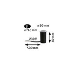 Black recessed light with silver cover, 50 mm diameter, 82 mm height, 230 V power cable 500 mm length