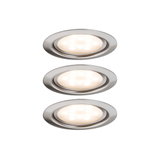 Trois spots encastrés LED ronds en acier inoxydable brossé avec lumière blanc chaud pour intérieur