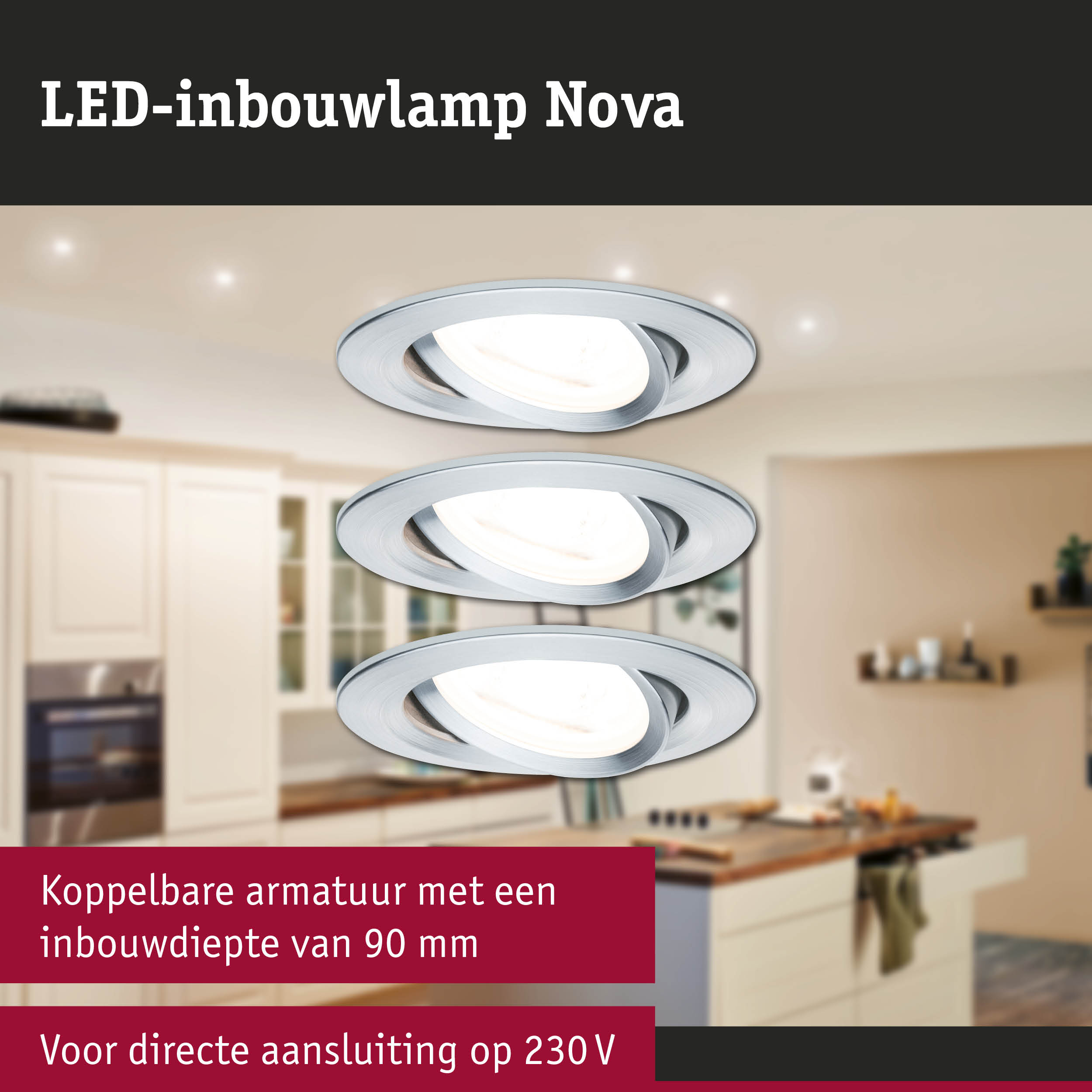 Zilverkleurige metalen LED-inbouwspot Nova met kantelbare armatuur voor moderne binnenverlichting