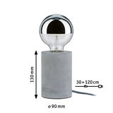 Lampe de table moderne avec base en béton gris et ampoule semi-transparente, lampe LED compacte.