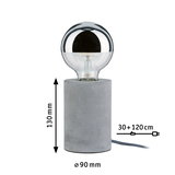 Moderne Tischlampe mit grauem Betonfuß und halbdurchsichtiger Glühbirne, kompakte LED-Tischleuchte.