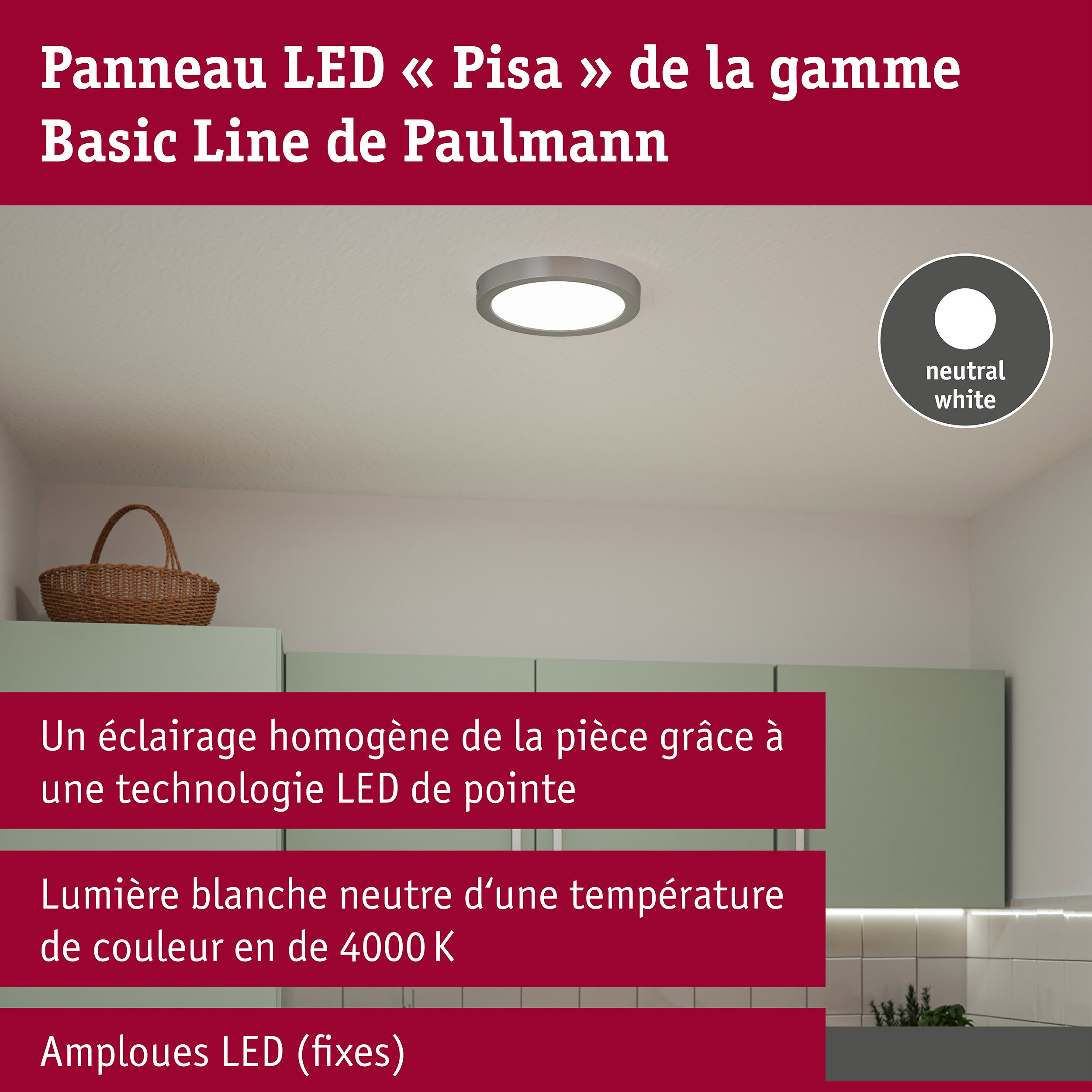 Panneau LED Pisa 4000K 290mm 1800lm 17W Chrome mat