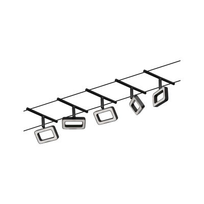 Moderne schwarze LED-Seilspotleuchte mit rechteckigen Leuchtflächen für flexible Raumbeleuchtung