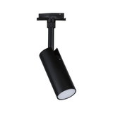 Black metal LED spotlight with cylindrical design for modern track lighting and accent illumination