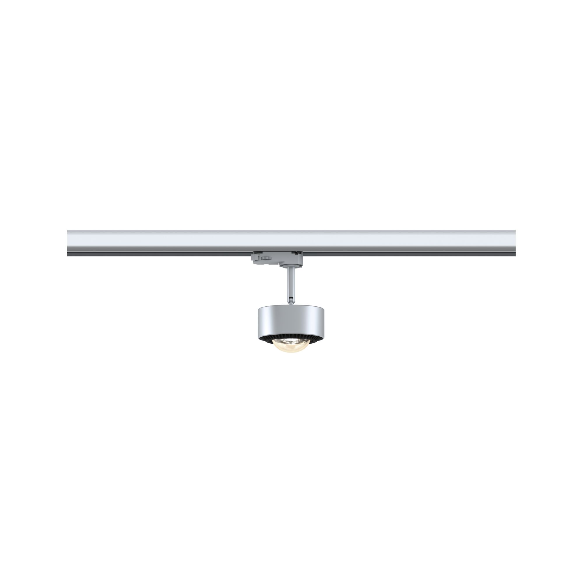 Silberne LED-Schienenleuchte aus Metall mit rundem Strahler für moderne Innenbeleuchtung