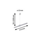 Technical drawing of silver LED pendant light 173 mm long with adjustable height 50-1100 mm