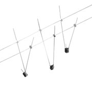 Three chrome wire rope holders with black plastic clamps for modern cable tension systems