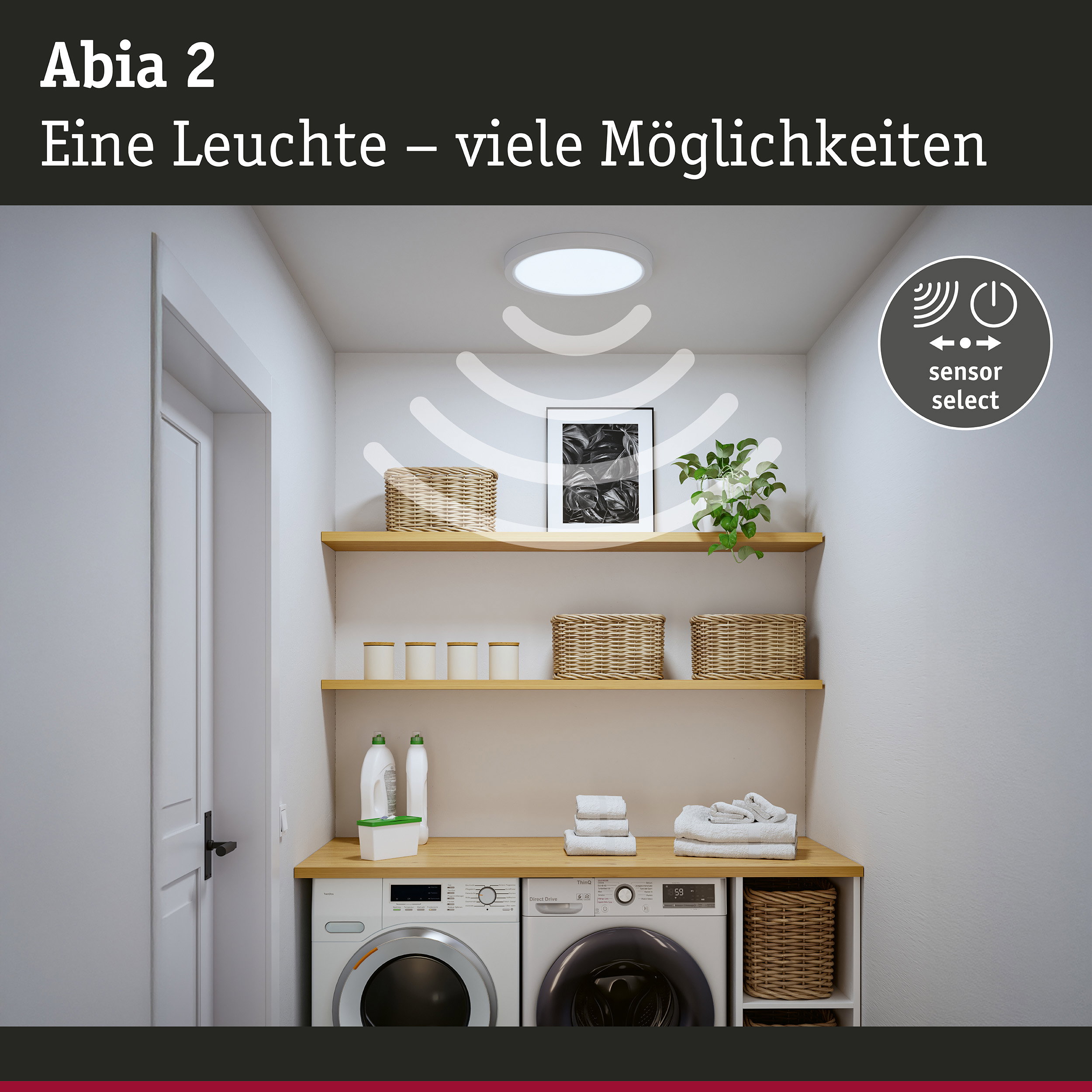 Abia 2 LED-Deckenleuchte in Weiß mit Sensorfunktion für energiesparende Raumbeleuchtung