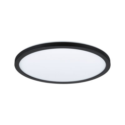 Round LED ceiling light with black metal frame and white diffuser for modern room lighting