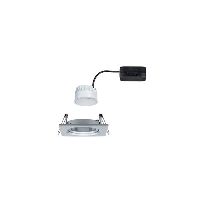 Vierkante inbouwspot van geborsteld aluminium met wit LED-module en zwarte aansluitkabel